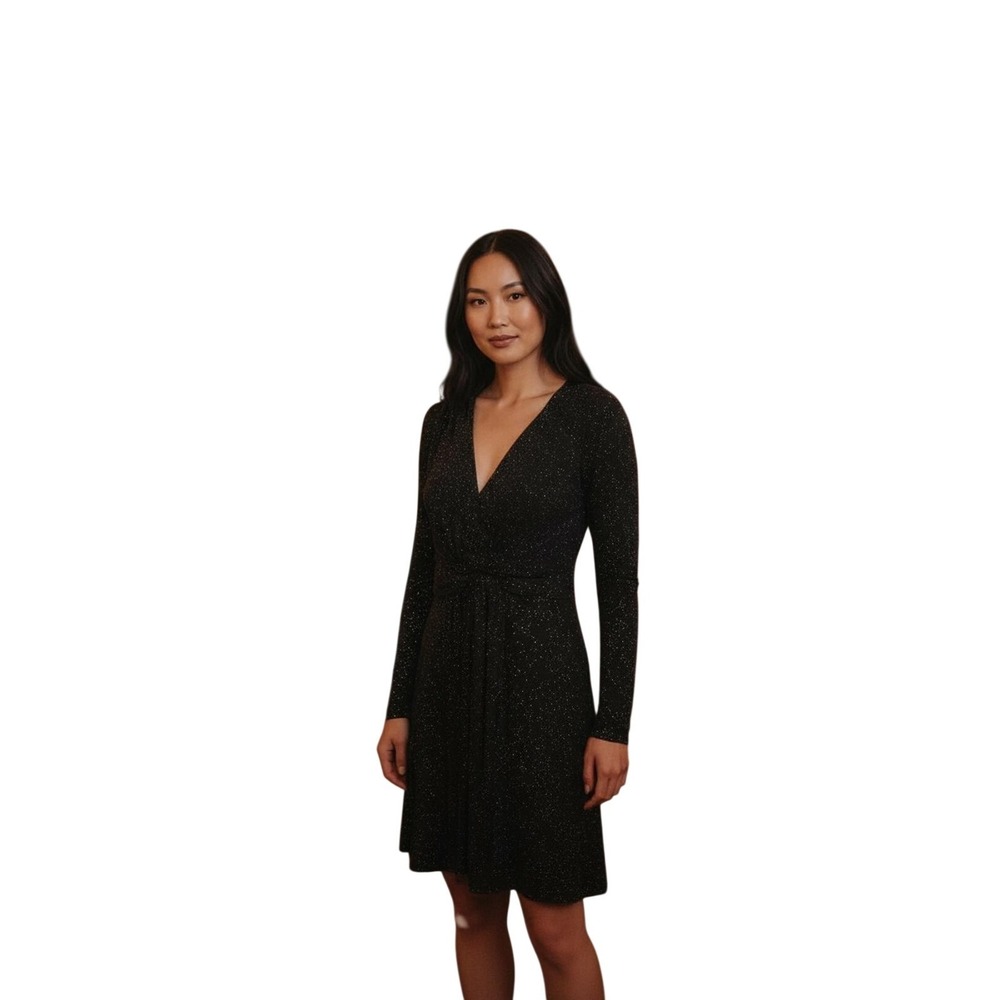 Soma Women's Long Sleeve Black Dress with Subtle Sparkleโ